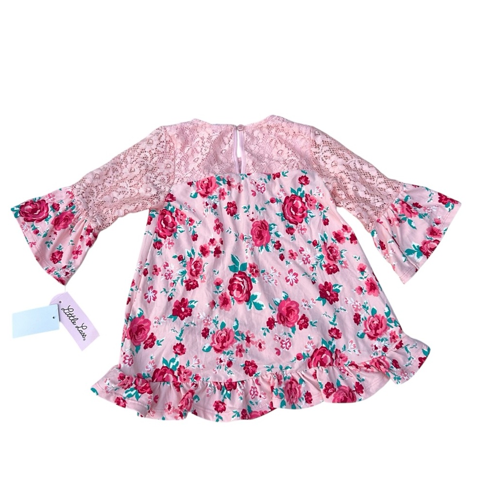LITTLE LASS Floral Pink Lace shirt girls 6 ruffle hem party Easter spring NWT